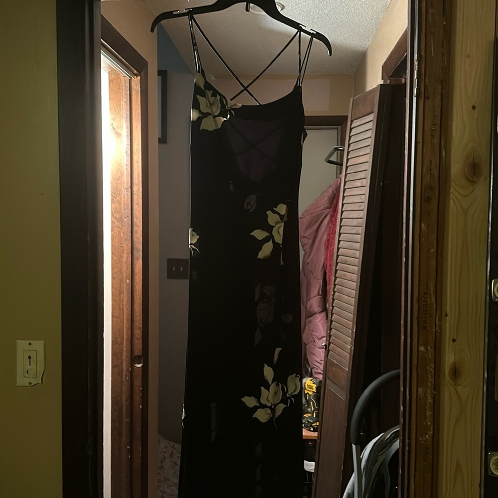 Ankle length black floral dress